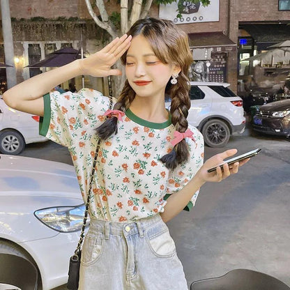 Women's Summer Versatile Printed Short Sleeve Loose Top T-Shirt