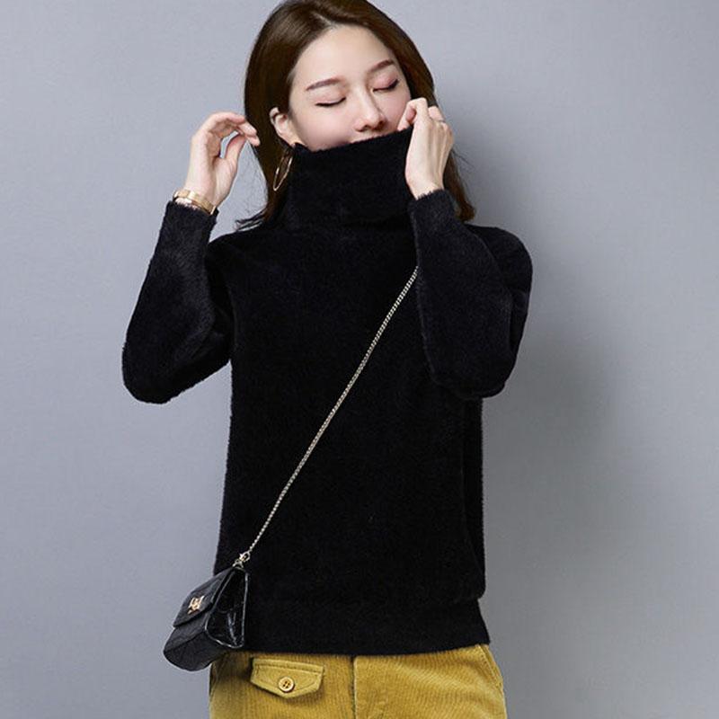 Autumn and Winter Mohair Turtleneck Sweater Short Loose Knit Bottoming Shirt Casual Women's Top
