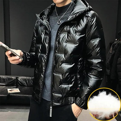 Glossy Down Jacket Men's Short Winter Jackets Korean Version of The Trend of Thick Warm Hooded Men's Jacket
