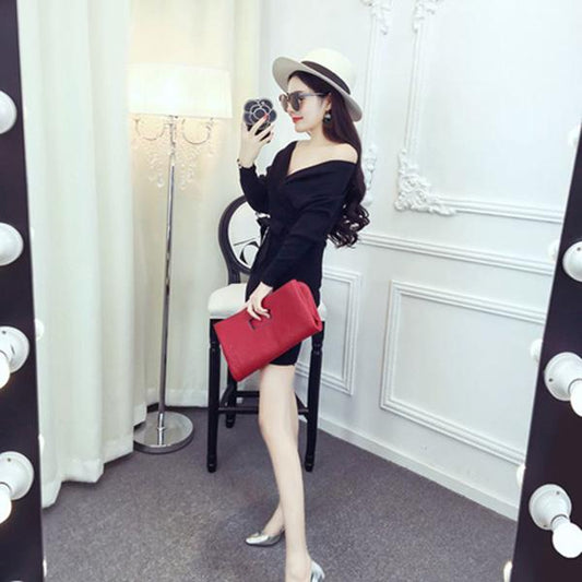 Spring and Autumn Fashion Sexy Jacket Korean Slim Dress V-neck Long Sleeve Halter Sweater