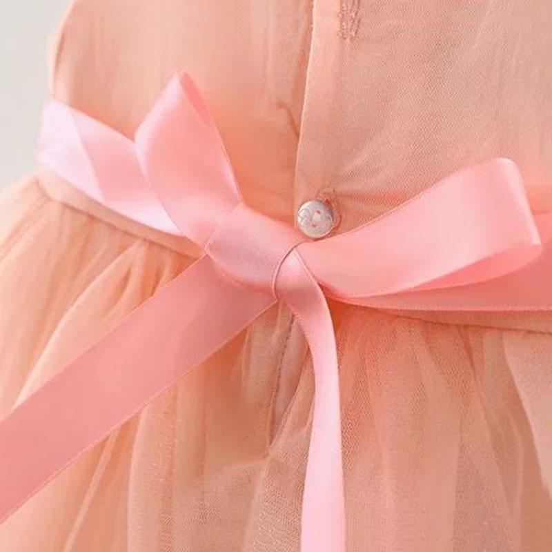 Girls Summer Mesh Dress 0-5 Years Old Baby Girl Sweet Princess Skirt Round Neck Sleeveless Tutu Skirt Rose Decoration
