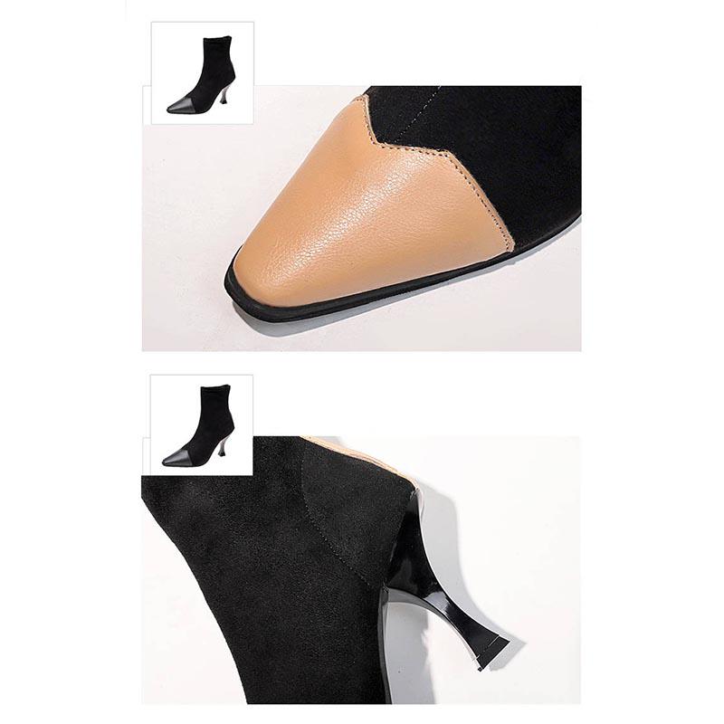 Fashion Shoes Women Boots Stretch Ankle Boots Pointed Toe Lycra Women Heel Booties Women Shoes