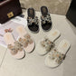 Slippers Women’s Summer Wear Women’s Shoes Flat-heeled Non-slip Soft-soled Beach Shoes Sandals with Pearl Decoration Sweet Sandals