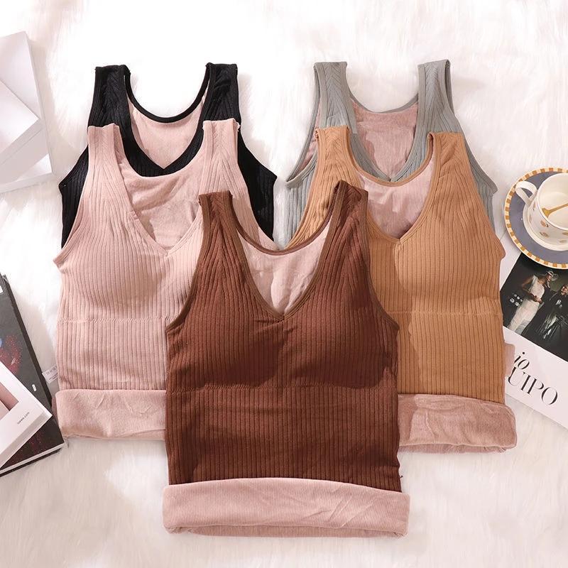 Velvet Women Vest Sexy Winter Clothing Thermal Underwear Warm Body Tops with Pad Sleeveless Slim V Neck Solid Inner Wear