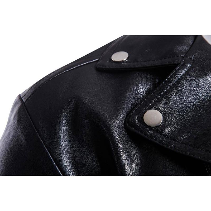 Men's Lapel Motorcycle Leather Zipper PU Large Size Cool Fashion Leather Jacket