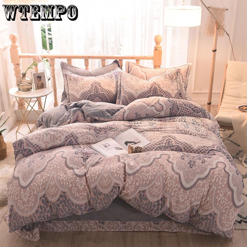 5D Carved Velvet Four-piece Crystal Velvet Warm Quilt Cover Sheets Thick Warm Velvet 4Pcs Set