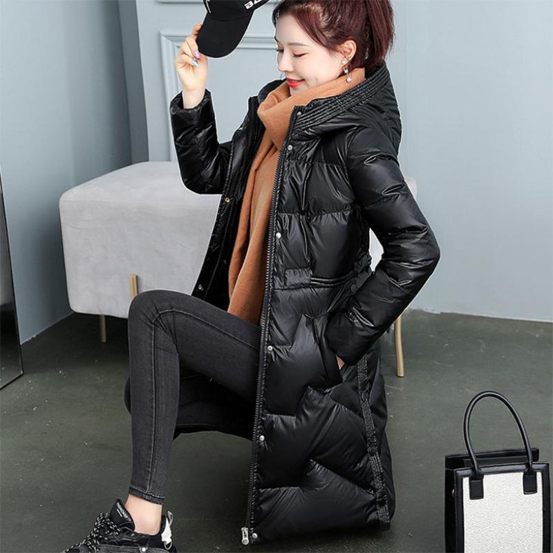 Women's Winter Korean Loose Quilted Coat Warm Stand-collar Down Jacket Women's Glossy Mid-length Down Jacket