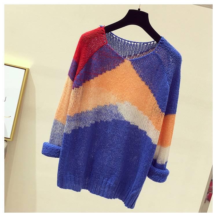 Pofulove Sweater Women's Spring Autumn Thin Pullover Long-sleeved Sweater Loose Lazy chic Blouse