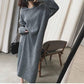 Autumn and winter plus long knee hooded loose knit dress vertical stripes was thin sweater women