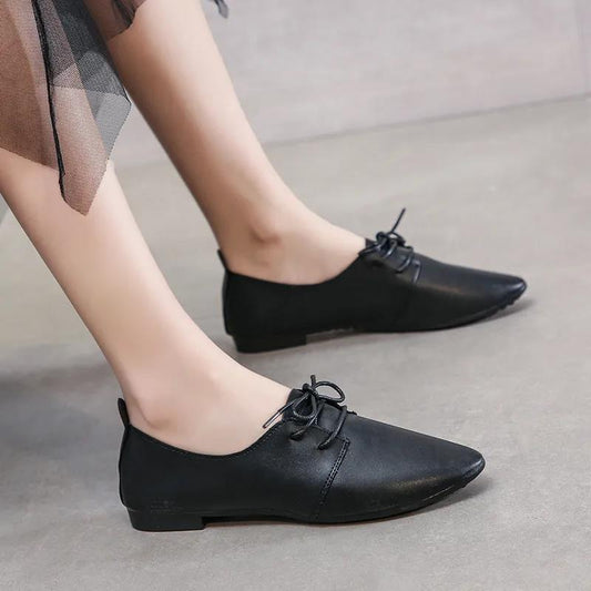 Women's Flat Shoes Solid Color Spring and Autumn Single Shoes Lace Up Casual Non-slip Women's Shoes