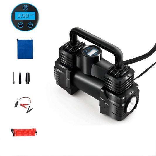 Car Inflatable Pump 12V Portable Data Display Mechanical Disk Pointer Car Double-cylinder Electric Air Pump High Power Belt LED Light Inflation Tool