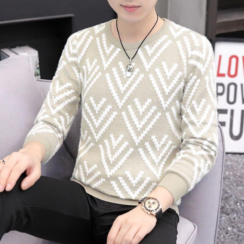 Autumn and Winter Semi High Neck Sweater Men's Korean Imitation Mink Sweater Thickened Youth Bottoming Shirt