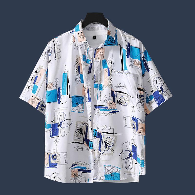 Hawaiian Shirt Beach Tees Casual Print Undies Button Up Cardigan Plus Size Overshirt Half Sleeve T-shirts Men Clothing Summer