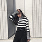 Sweater Women's Turtleneck Knitwear Black and White Striped Pullover Korean Slim Top Trendy Sweater Autumn and Winter Fashion