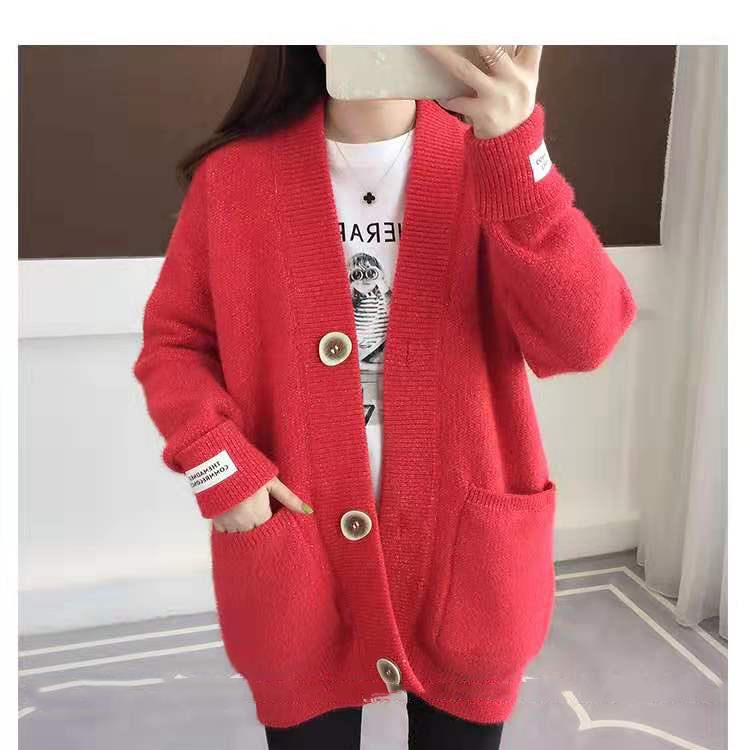 Mid-length Knitted Cardigan Sweater Mink Fur Coat Sweater Women Autumn and Winter Loose Sweater