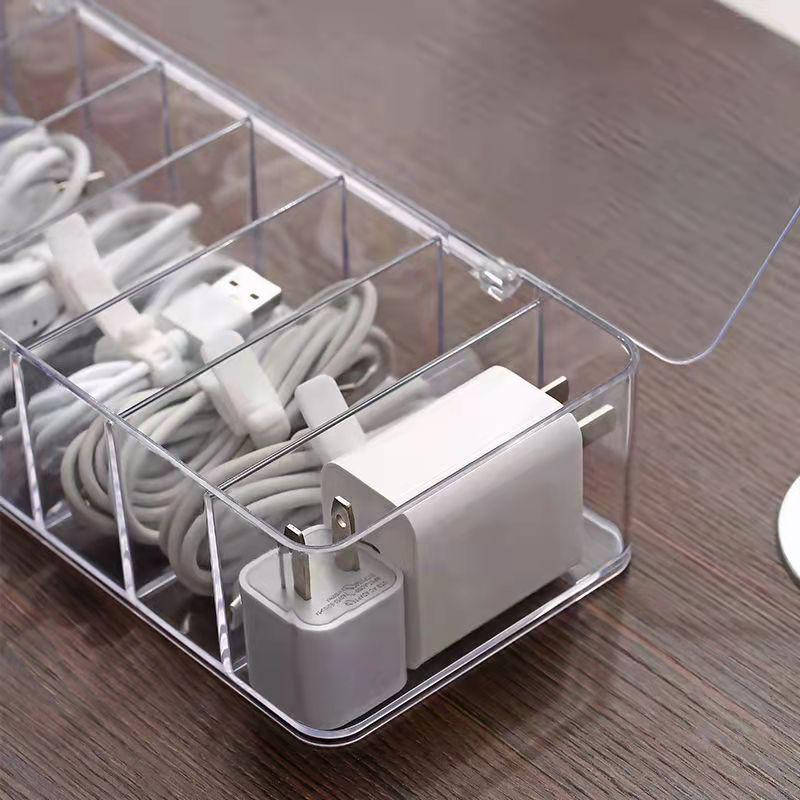 8 Grid Data Cable Storage Box Mobile Phone Charging Cable Charger Compartment Finishing Box Desktop Transparent Storage Box Anti-dust Box