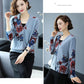 Autumn Winter Artificial Mink Cashmere Printed Knitted Cardigan Women's Short Sweater Coat Long-sleeved Loose Knitted Jacket