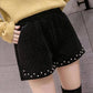Gold Velvet Short Pants Women's Autumn and Winter Outer Wear Pants High Waist Wide Leg A-line Loose Pearl Woolen Pants