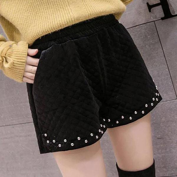 Gold Velvet Short Pants Women's Autumn and Winter Outer Wear Pants High Waist Wide Leg A-line Loose Pearl Woolen Pants