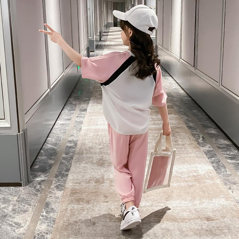 Girls Summer Korean Version Suit Printing Pullover Short-sleeved Casual Loose Trousers Breathable and Comfortable Sports Two-piece Set