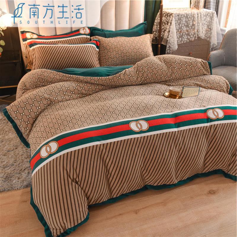 Winter Milk Velvet Four-piece Coral Velvet Thick Duvet Cover Double-sided Flannel Bedding