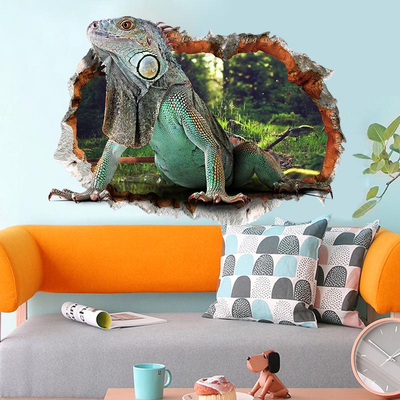 [sticker ]3d Lizard Fake Window Animal Wall Stickers For Kids Rooms Nursery Children Bedroom Home D