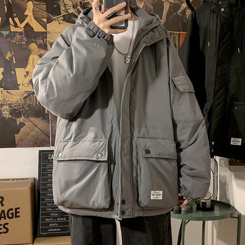 Tooling Style Jacket Men's Winter Thick Padded Jacket Korean Version of The Trend of Boys Loose Padded Jacket Ins Hong Kong Style Couple Jacket