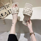 Slippers Women's Woven Square Toe Sandals Women's Summer Korean Version of All-match Flat-bottom Breathable Sandals Women's Outer Wear