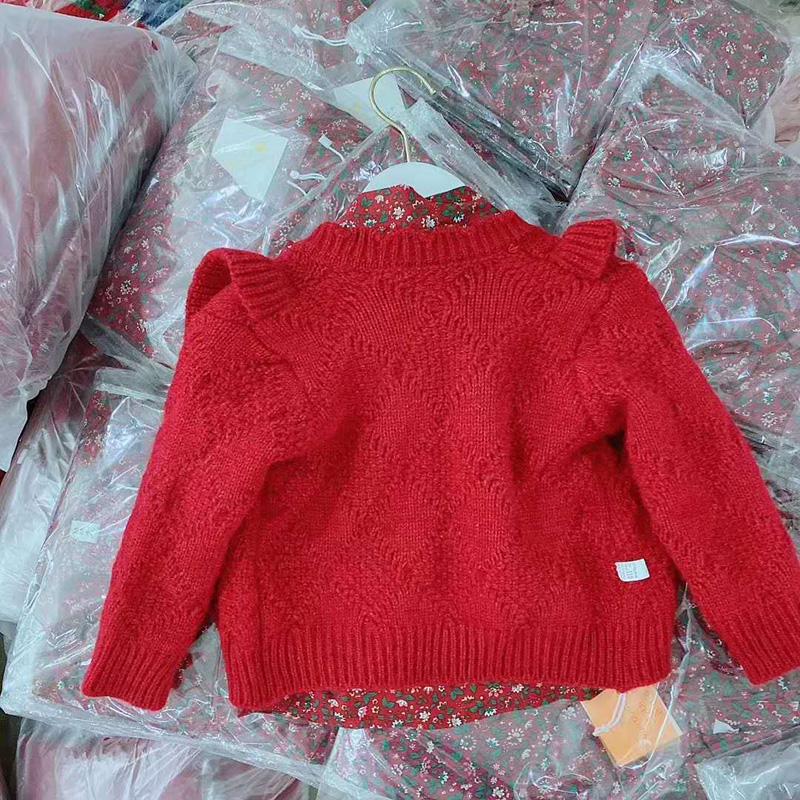 Little Girl Autumn Knit Children's Wooden Ear Sweater Cardigan Fashion Korean Long-sleeved Jacket