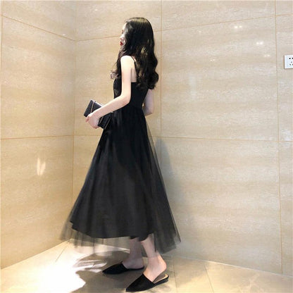 French Skirt Fairy Super Fairy Black Suspender Skirt Mesh Long Skirt Niche Dress Suspender Small Dress Dress Female Elegant and Sexy
