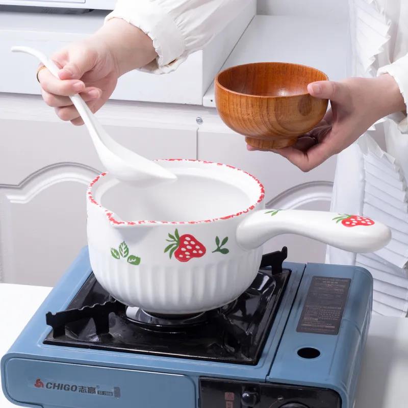Ceramic Small Milk Pot, Instant Noodle Pot, Small Boiling Pot, Milk, Cute Baby Food Supplement Pot, Small Pot, Household Noodle Casserole