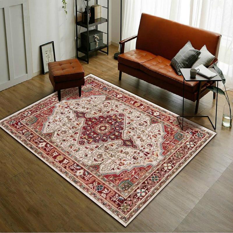 Persian Ethnic Style Carpet Retro European-style Red Entry Mat Bedroom Carpet Living Room Non-slip Bedside Carpet Floor Mat