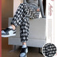 Women's Spring and Summer Diamond-shaped Plaid Pants Loose and Thin Straight Casual Harem Pants Ladies Drawstring Sports Pants