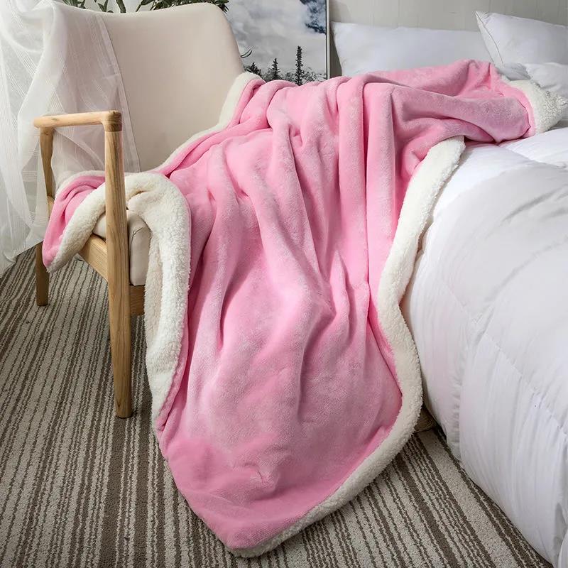 Double Thickened Lamb Fleece Blanket Quilt Coral Fleece Nap Blanket Winter Warm Blanket