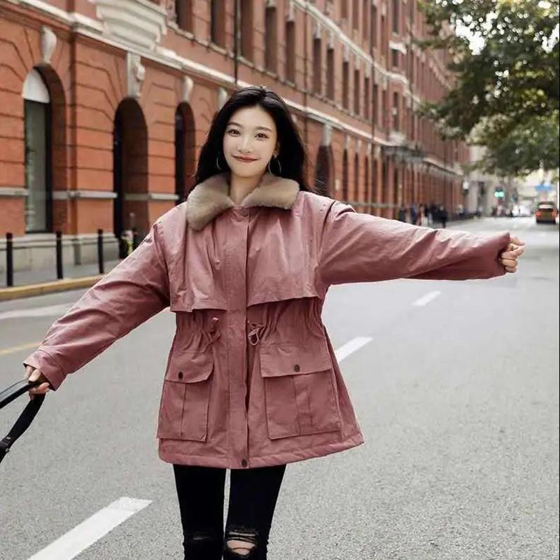 Artificial Wool Is Soft and Comfortable To Overcome The Mid-length Women's Waist and Thin Loose Warm Cotton Jacket Ladies Plus Velvet Jacket Parker