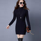 Autumn and Winter Long Solid Color Dress Half High Neck Slim Long Sleeve Sweater Fashion Solid Color Female Base Dress