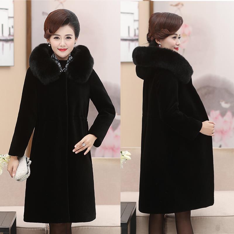 Winter Temperament Ladies Mink Fur Coat Women's Mid-length Large Size Thickened Waist Slimming Hooded Mink Fleece Faux Fur Thermal Jacket