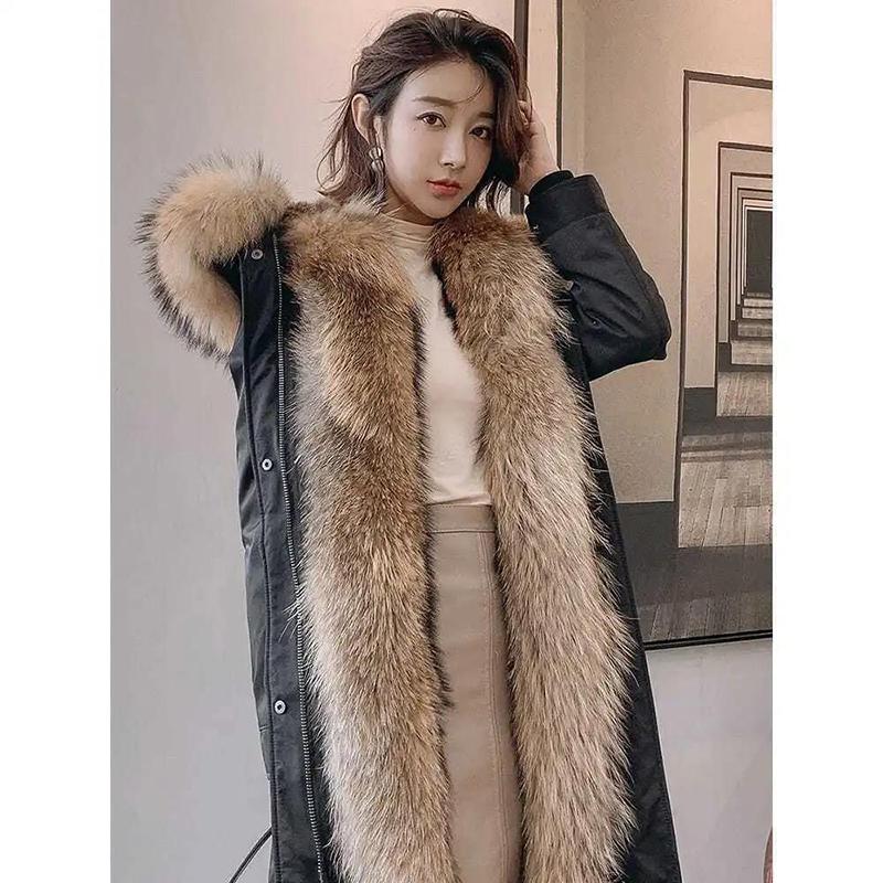 Parka The Long Detachable Raccoon Fur Liner Thickened Imitation Fur Plus Size Jacket for Women To Keep Warm and Comfortable