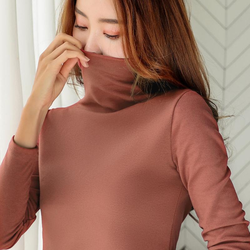 Fashion Women's Pullover Winter High Neck Women's Bottoming Shirt Long-sleeved Solid Color Slim Women's Cotton Top