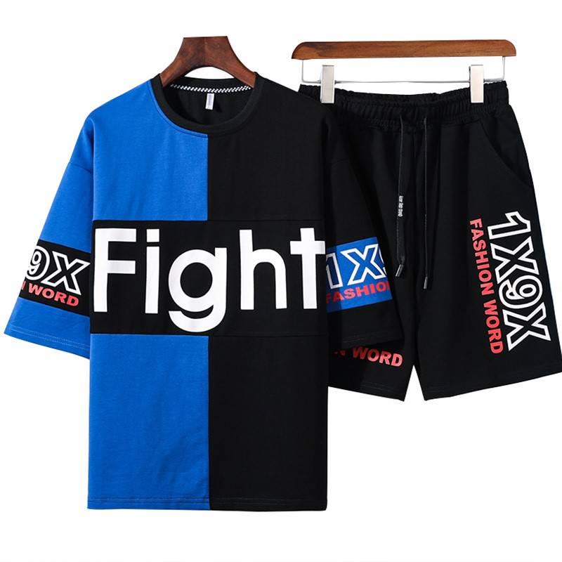 Summer Sports Suit Men's Loose Fashion Casual Suit Men's T-Shirt + Shorts Hip Hop Style Street Set