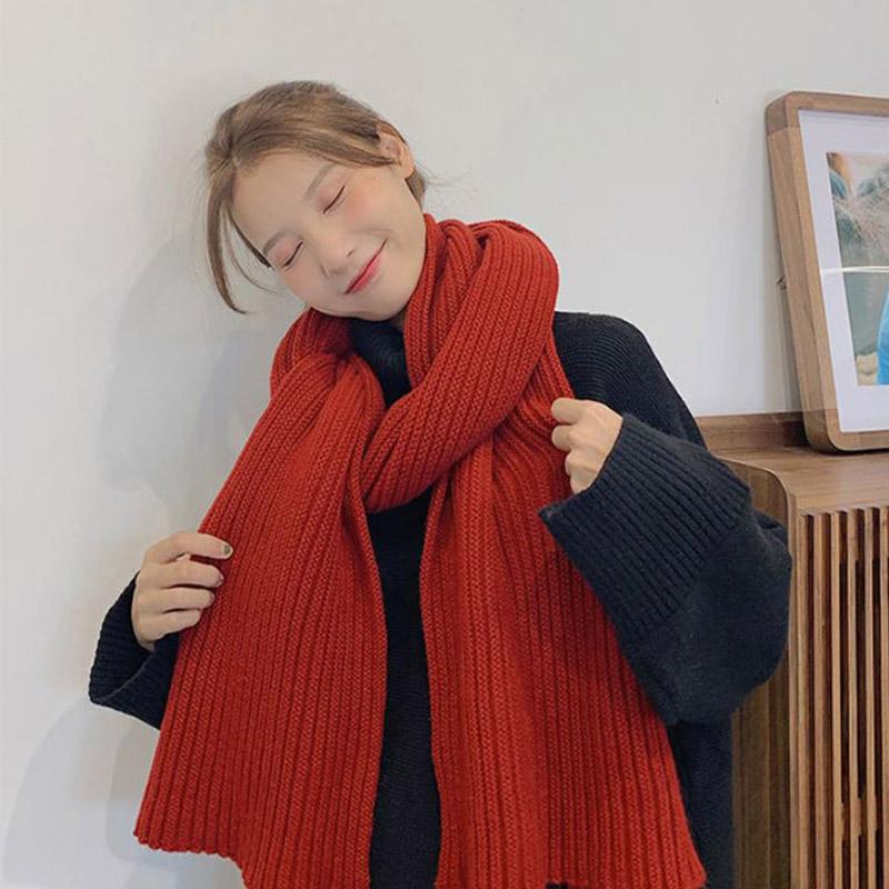 Scarf Female Winter Korean Fashion Solid Color Woven Scarf Thick Warm Wool Couple Scarf Shawl