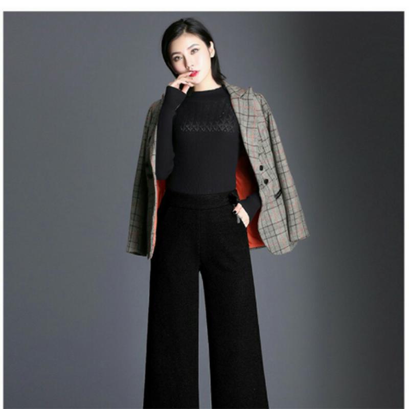 Women's Woolen Wide Leg Pants Winter Straight High Waist Thickening Wide Leg Pants Female Loose