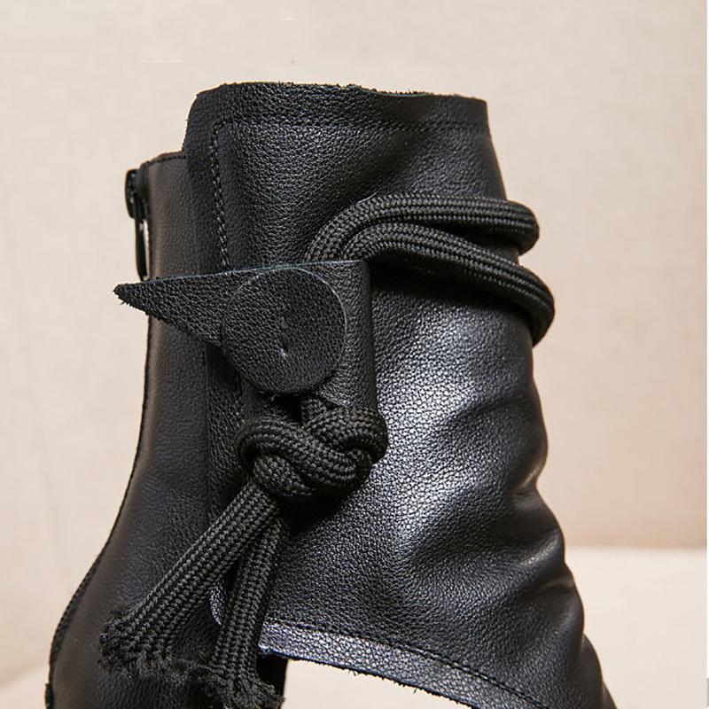 Women's Soft Leather Flat Sandals Platform Fish Mouth Sandals Mid-heel Casual High-top Roman Shoes