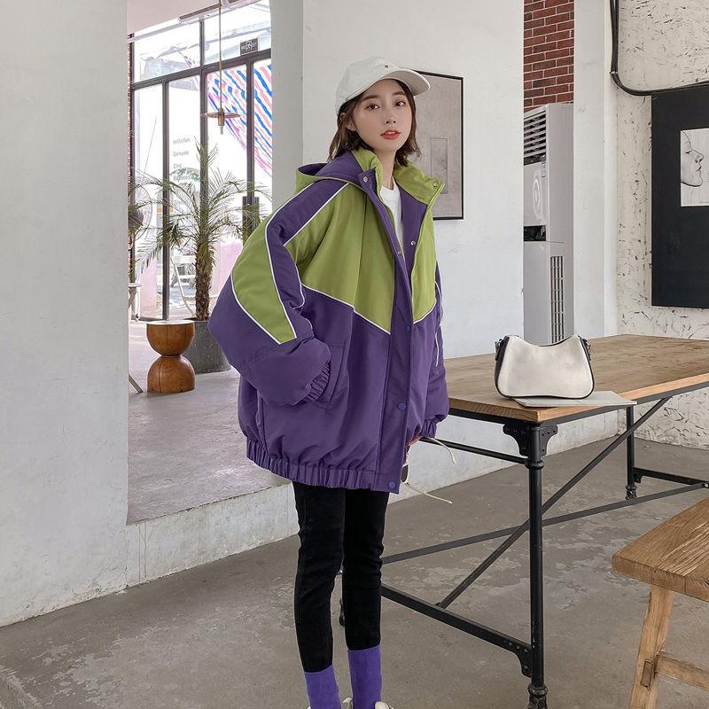 Winter Color Matching Cotton Clothes Oversize Women's Trendy Bread Clothes Korean Style Loose Ins Hong Kong Style Jacket Students