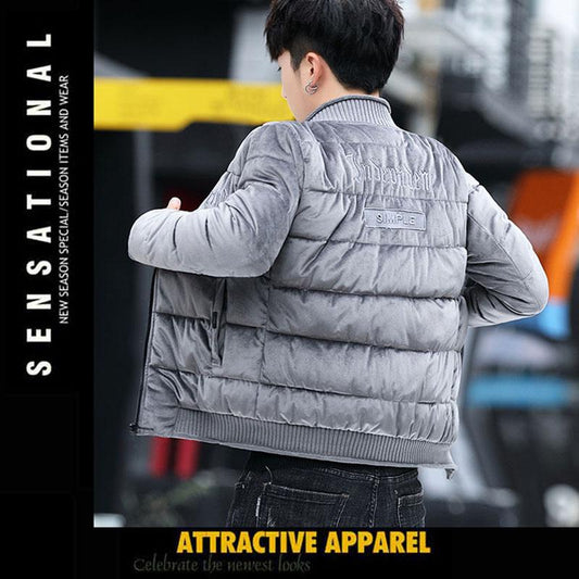 Men's Winter Gold Velvet Slim Coat Men's Mid-length Student Thick Coat Men's Padded Jacket Trend Cotton Coat Korean Version