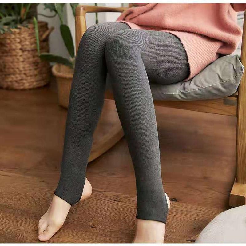 Threaded Vertical Leggings Women's Spring and Autumn High Waist and Thin Socks Wearing Pressure Artifact