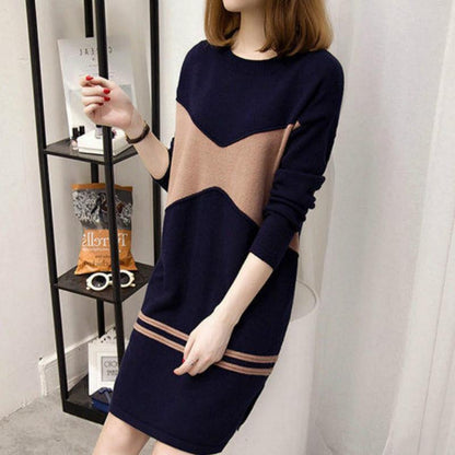 Pofulove Plus Size Bag Hip Sweater Skirt Long-sleeved Bottoming Skirt Was Thin and Velvet Dress