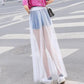 Women Skirts Summer Casual A-line Mesh Skirt Solid Color Long Skirts Elastic High Waist Skirt Loose Gauze Skirt