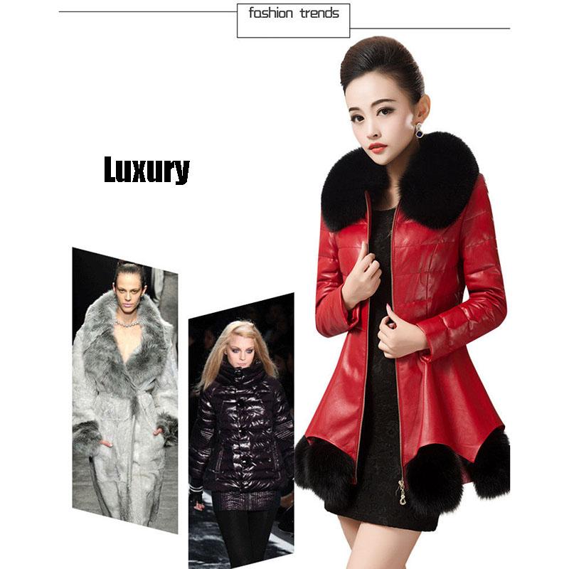 Women's Leather Coat Thickened Warm Fur Coat Winter Slimming Faux Sheepskin Coats with Fox Fur Collar Female Overcoat Outerwear