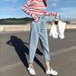 WTEMPO Jeans Female Straight Loose Loose Thin High Waist Dad Pants Wearing Wide Legs Was Thin Pants